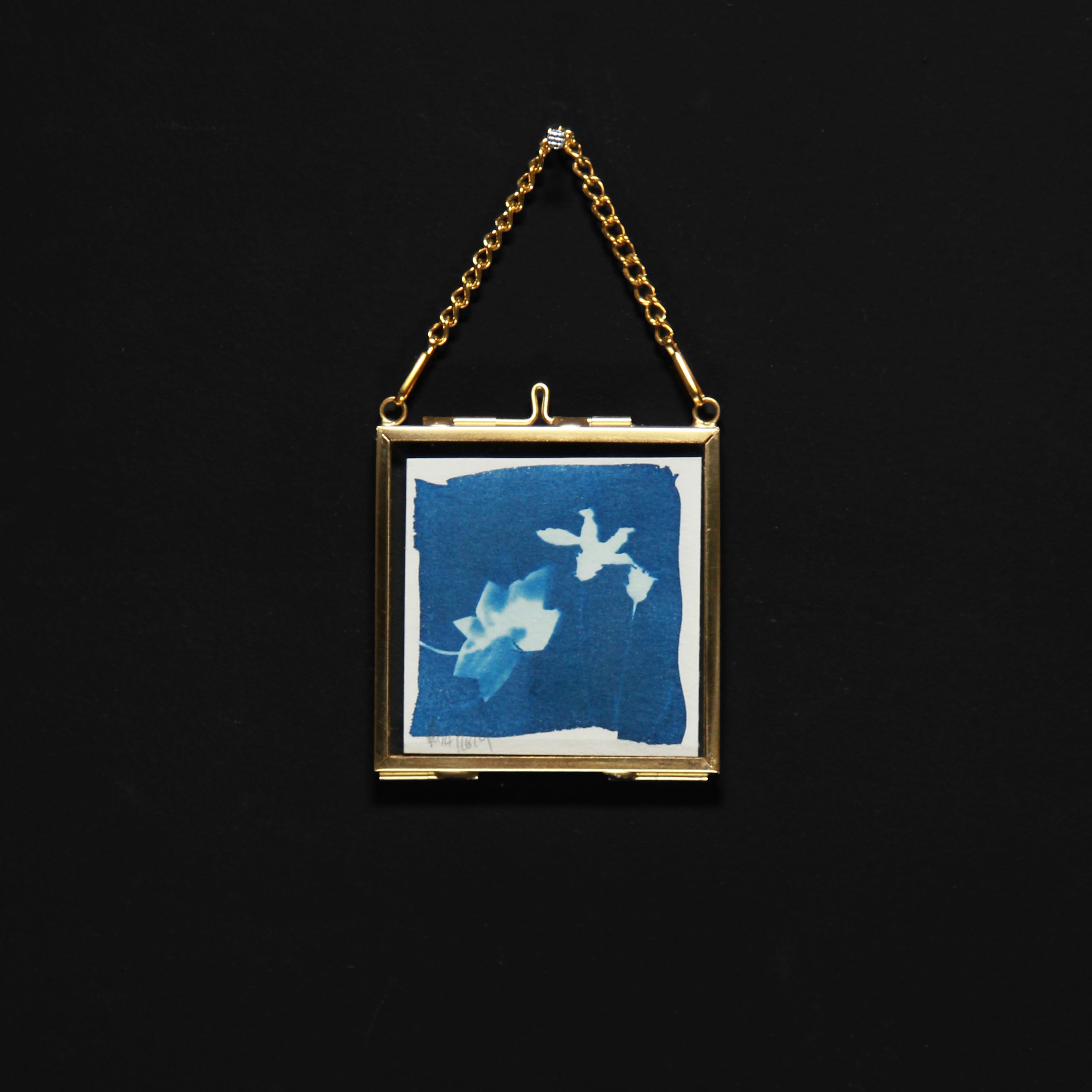 Cyanotypie | Florales Motiv im Glasrahmen | 7 x 7 cm - Pixel Cafe Cologne