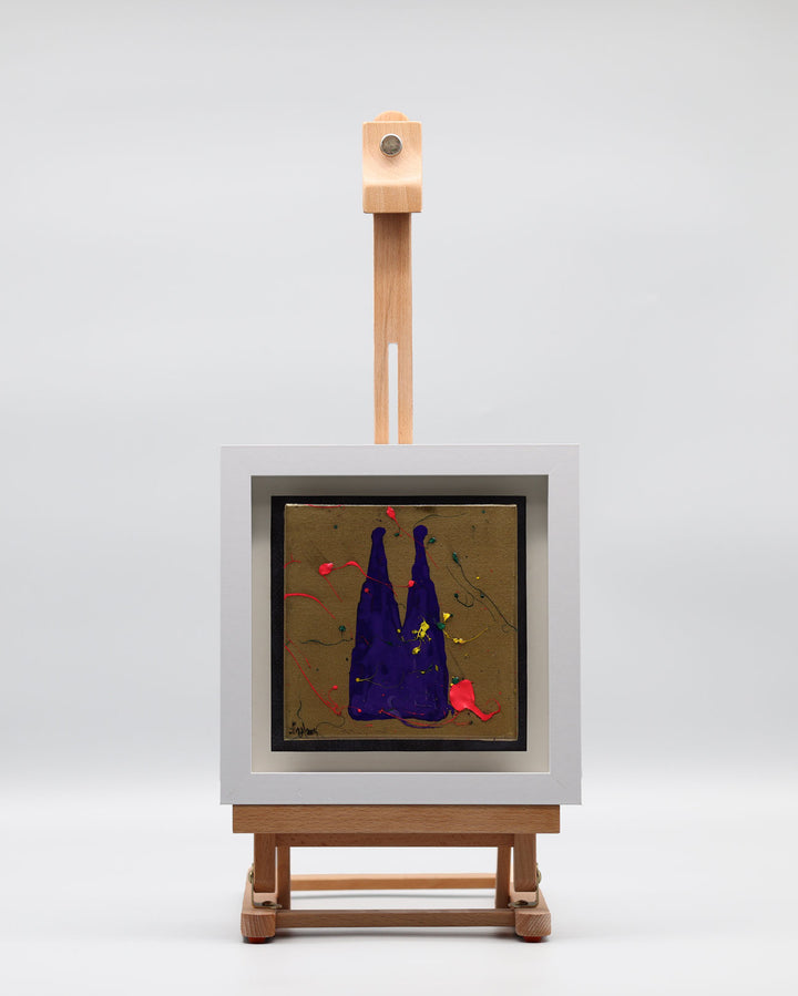 Acrylbild Kölner Dom in abstrakter Kunst auf Staffelei präsentiert von Pixel Cafe Cologne