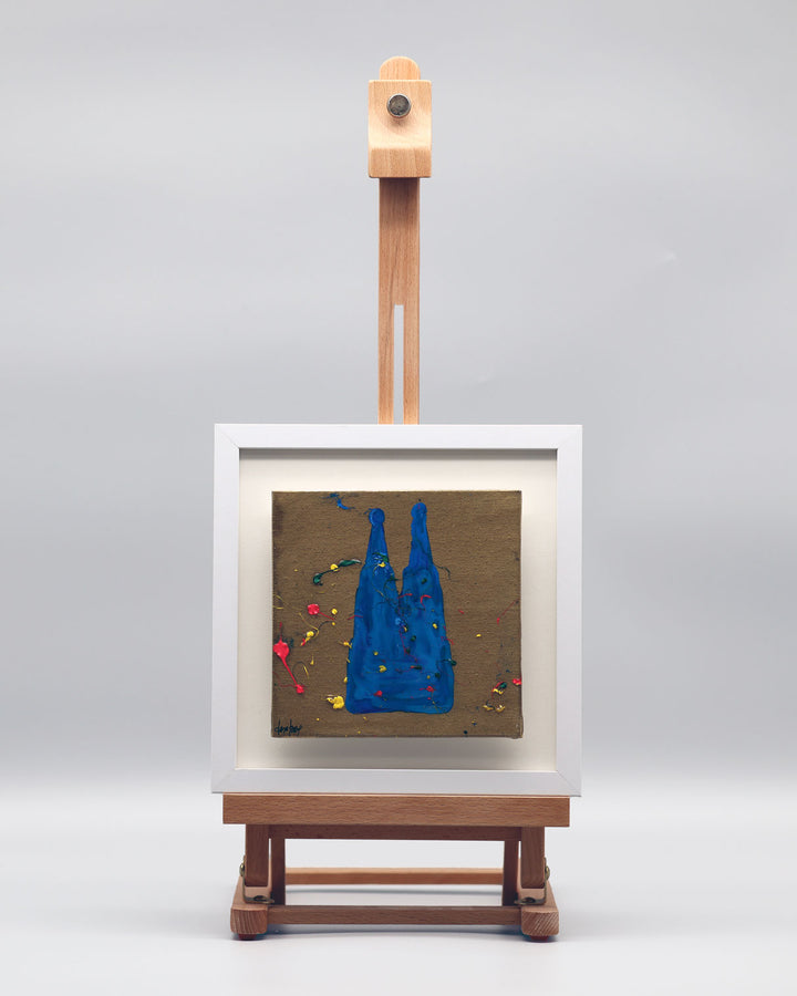 Acrylbild Kölner Dom in abstrakter blauer Darstellung auf Leinwand mit weißem Rahmen präsentiert von Pixel Cafe Cologne