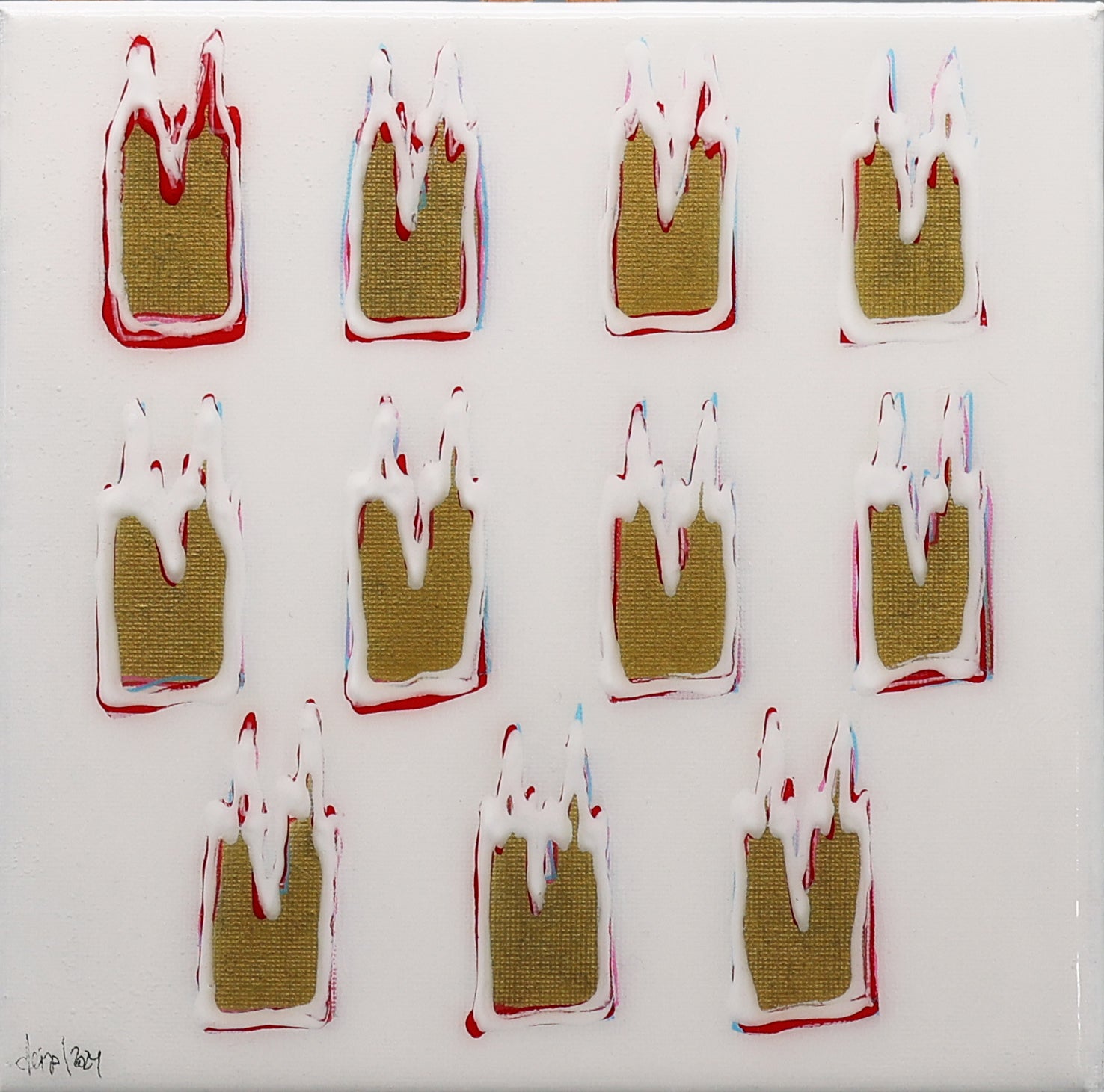 Handgemaltes Kunstwerk Köln als abstraktes Acrylbild mit roten und weißen Farbakzenten von Pixel Cafe Cologne