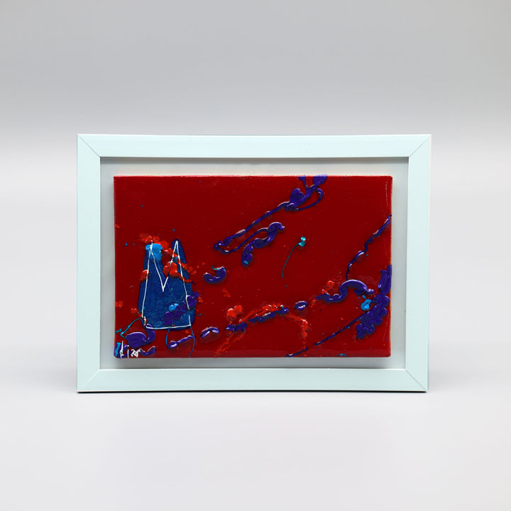 Kölner Dom Acrylbild kaufen modernes rotes Acrylbild mit blauem Motiv im weißen Rahmen von Pixel Cafe Cologne