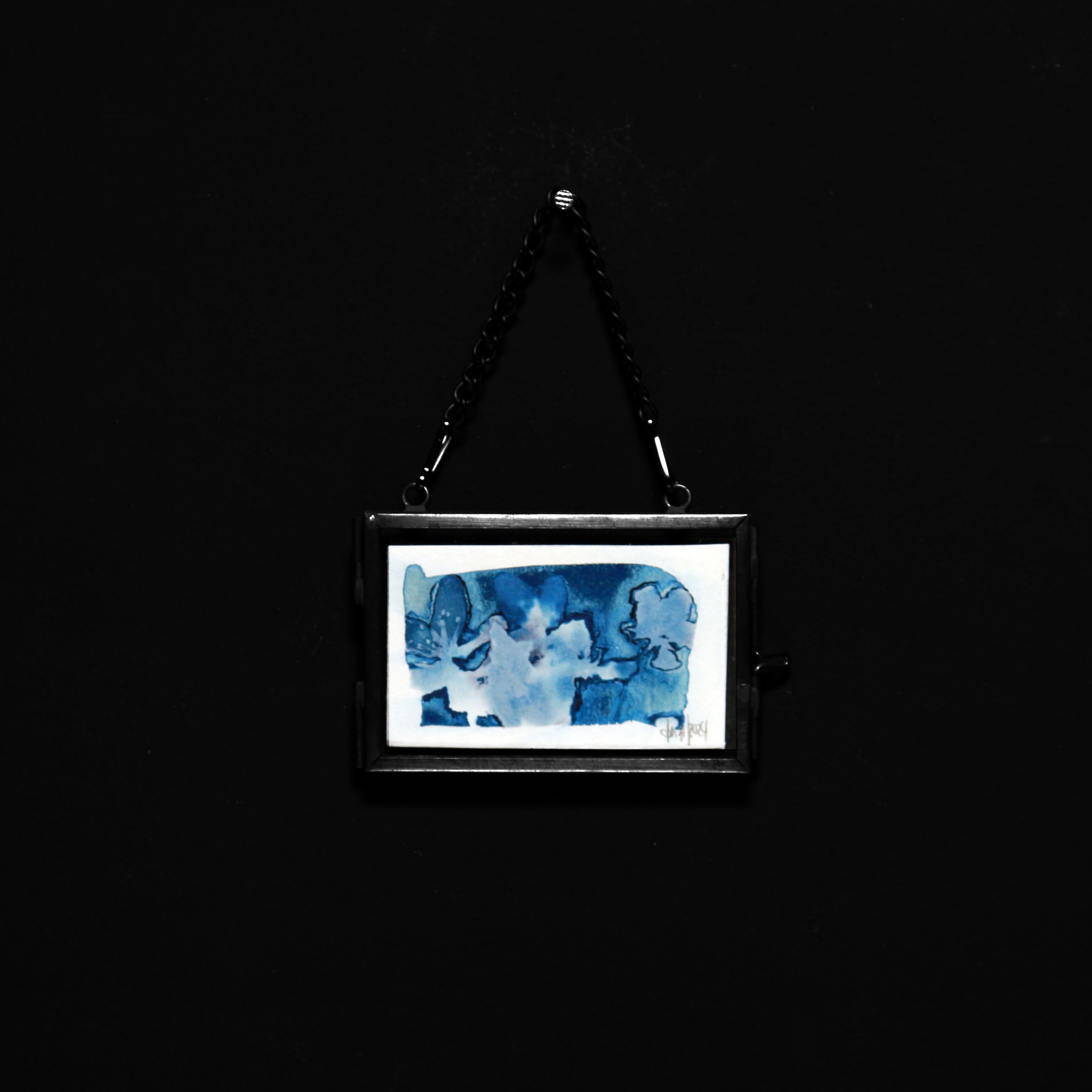 Cyanotype | Floral motif in glass frame | 5.0 x 7.5cm