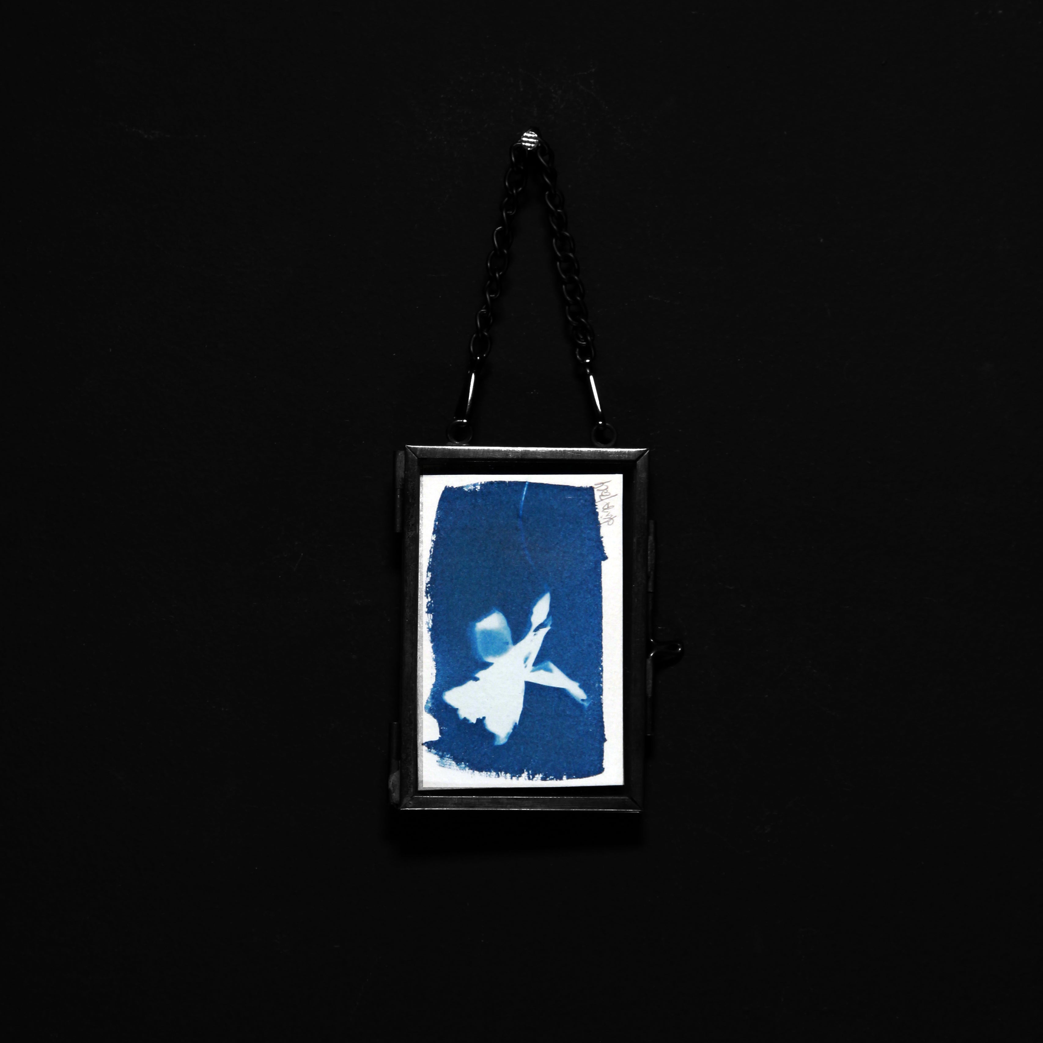 Cyanotype | Floral motif in glass frame | 7.5 x 5 cm