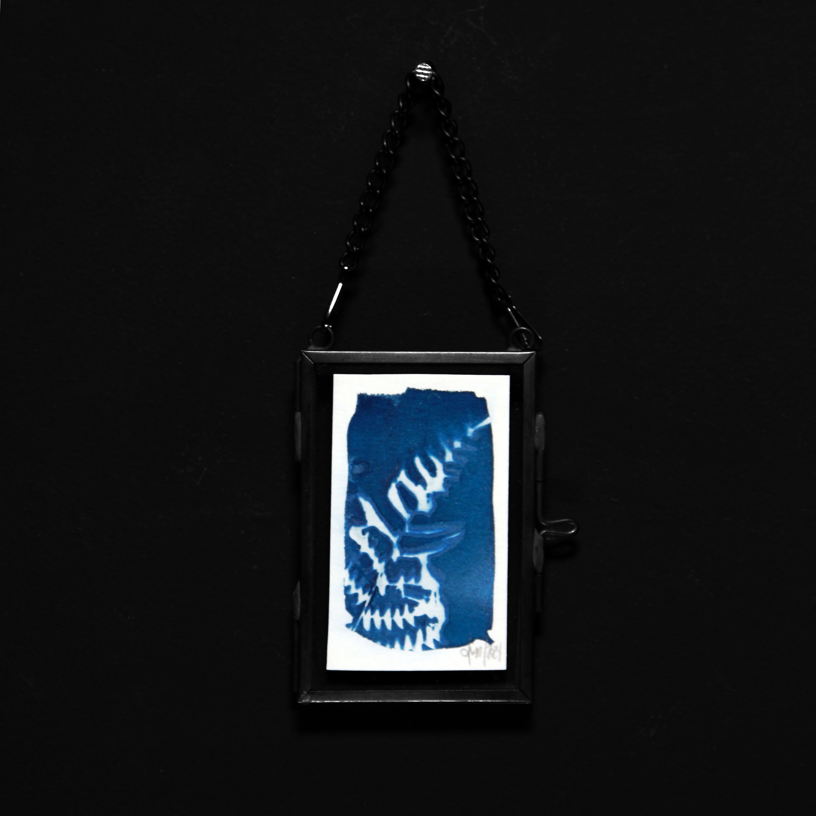 Cyanotype | Floral motif in glass frame | 7.5 x 5 cm