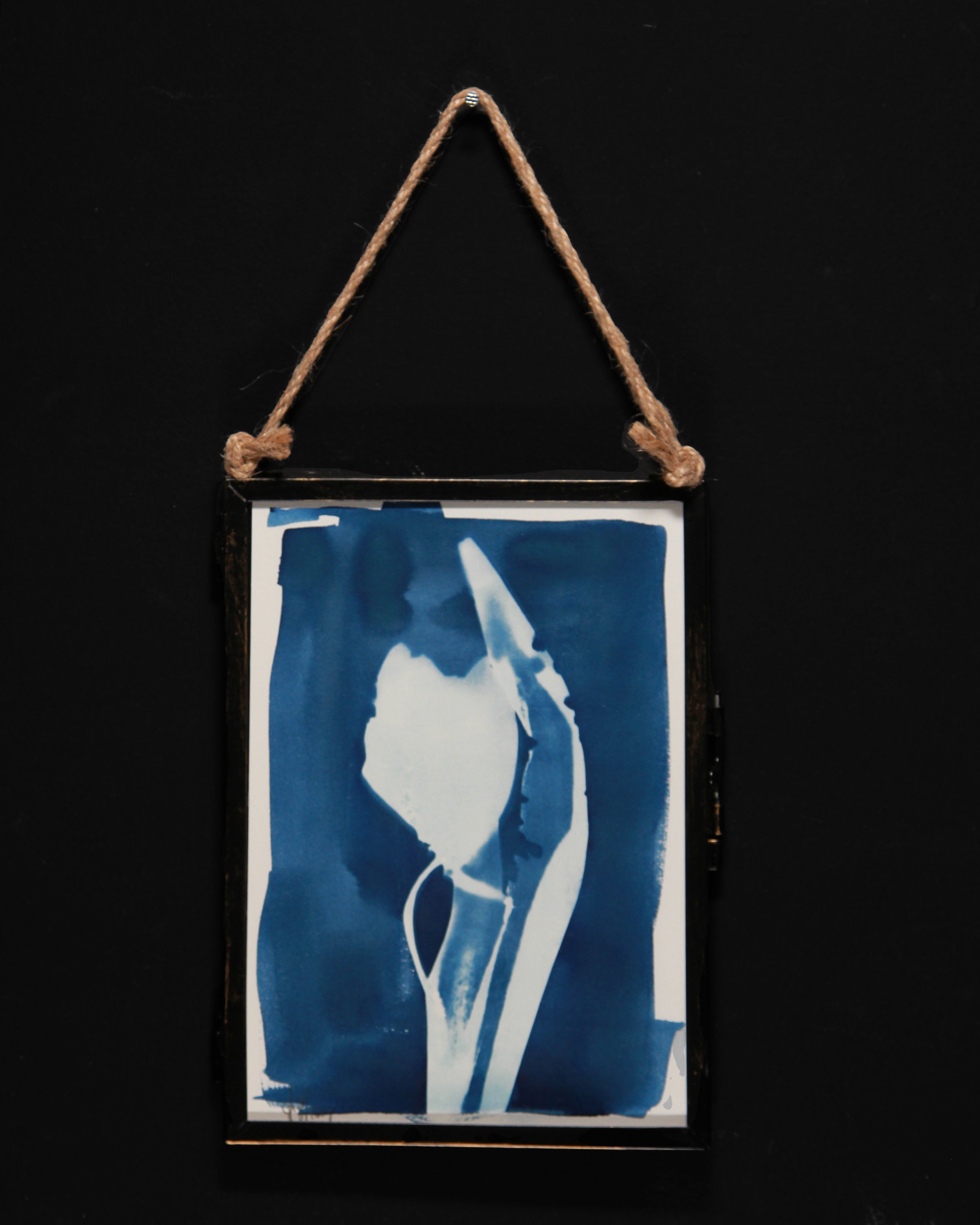 Cyanotype | Floral motif in glass frame | 18x13 cm