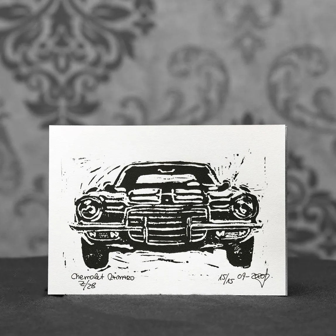 Chevrolet Camaro Z/28 | Linoldruck, schwarz auf weiß - Pixel Cafe Cologne Amerikanische Oldtimer, Art, Block print, Chevrolet, Chevrolet Camaro, Chevrolet Camaro Z/28, Geschenkartikel, Kunst, Linocut, Linoldruck, Linolstich, Muscle Car, Oldtimer, Unikat, US Car