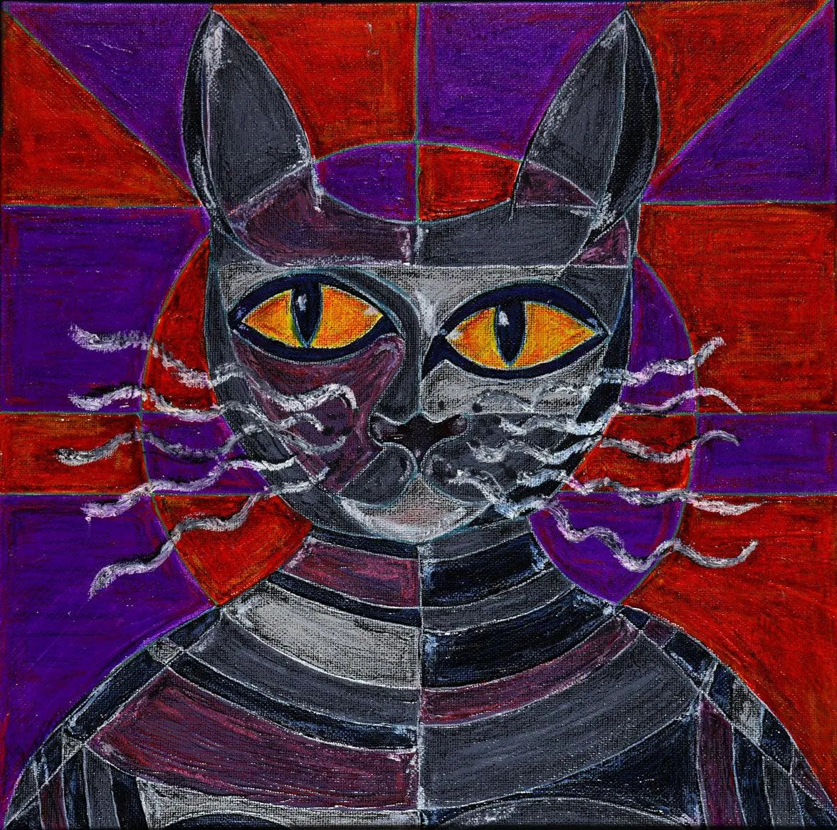 Katze II | Zeichnung auf Leinwandkarton - Pixel Cafe Cologne Abstrakt, Acrylbild, Acrylmalerei, Art, Geschenk, Geschenkartikel, Geschenkidee, Handgemacht, Katze, Katzenliebe, Kunst, Kunst aus Köln, Mixed Media, Pop Art, Rot, Schwarz, Unikat