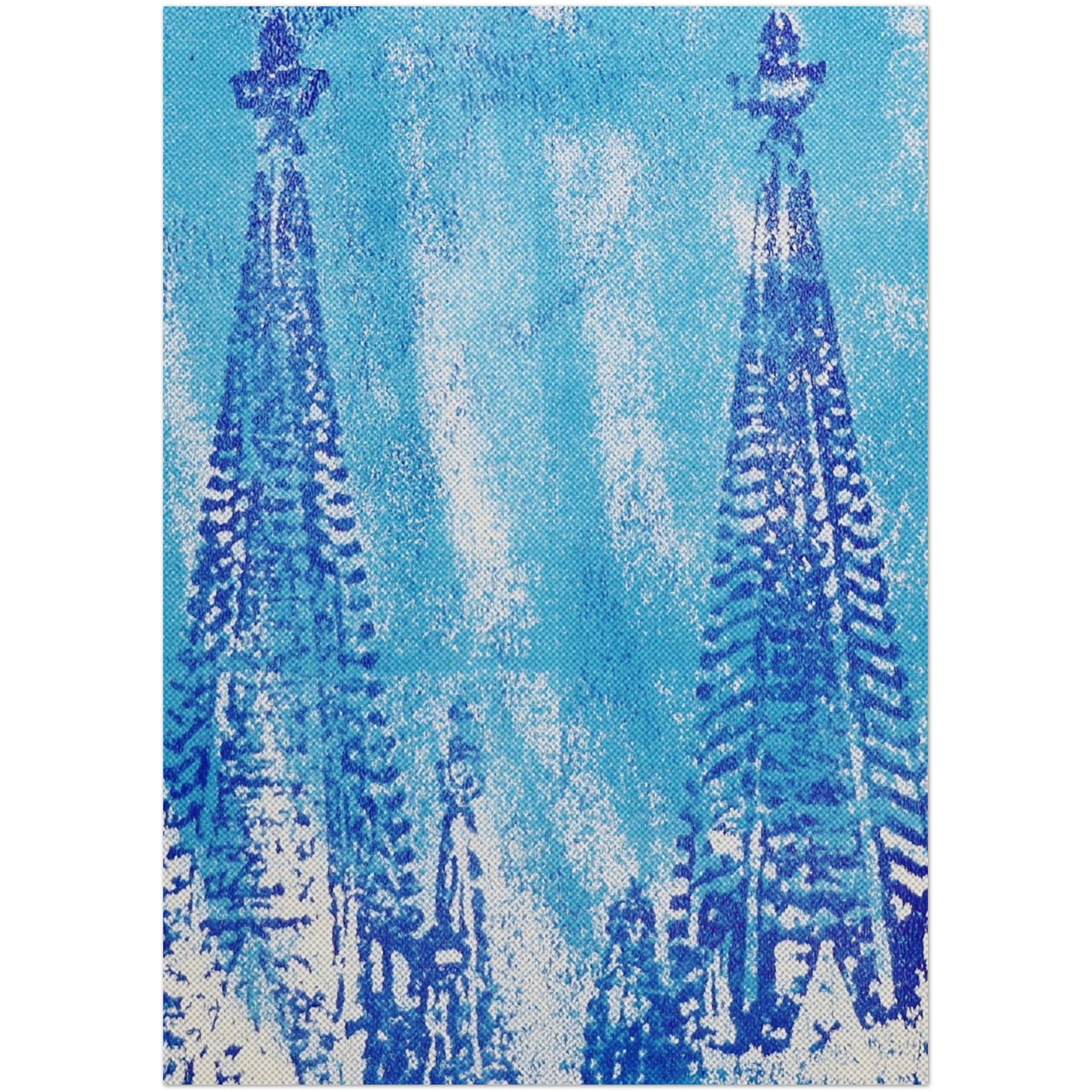Köln Domspitzen Postkarte von Pixel Cafe Cologne mit blauem künstlerischem Druck der Domtürme