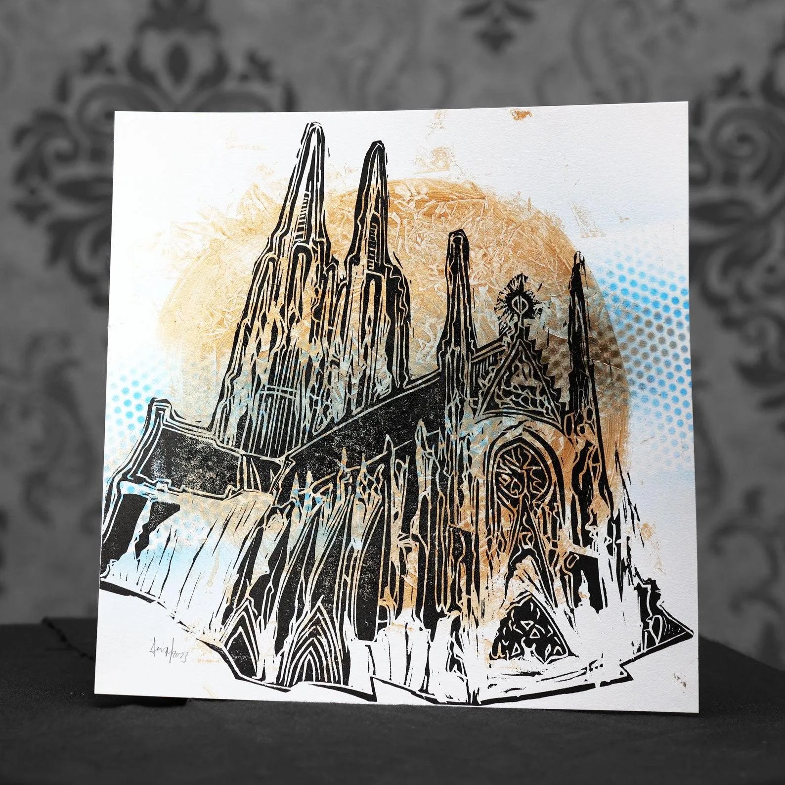 Kölner Dom PopArt | Linoldruck auf Karton II - Pixel Cafe Cologne Art, Cologne Cathedral, Geschenk, Geschenkartikel, Geschenkidee, Handgemacht, Kunst, Kunst aus Köln, Köln, Kölner Dom, Kölsch, LiebeDeineStadt, Linolstich, Malerei, Pop Art, Unikat