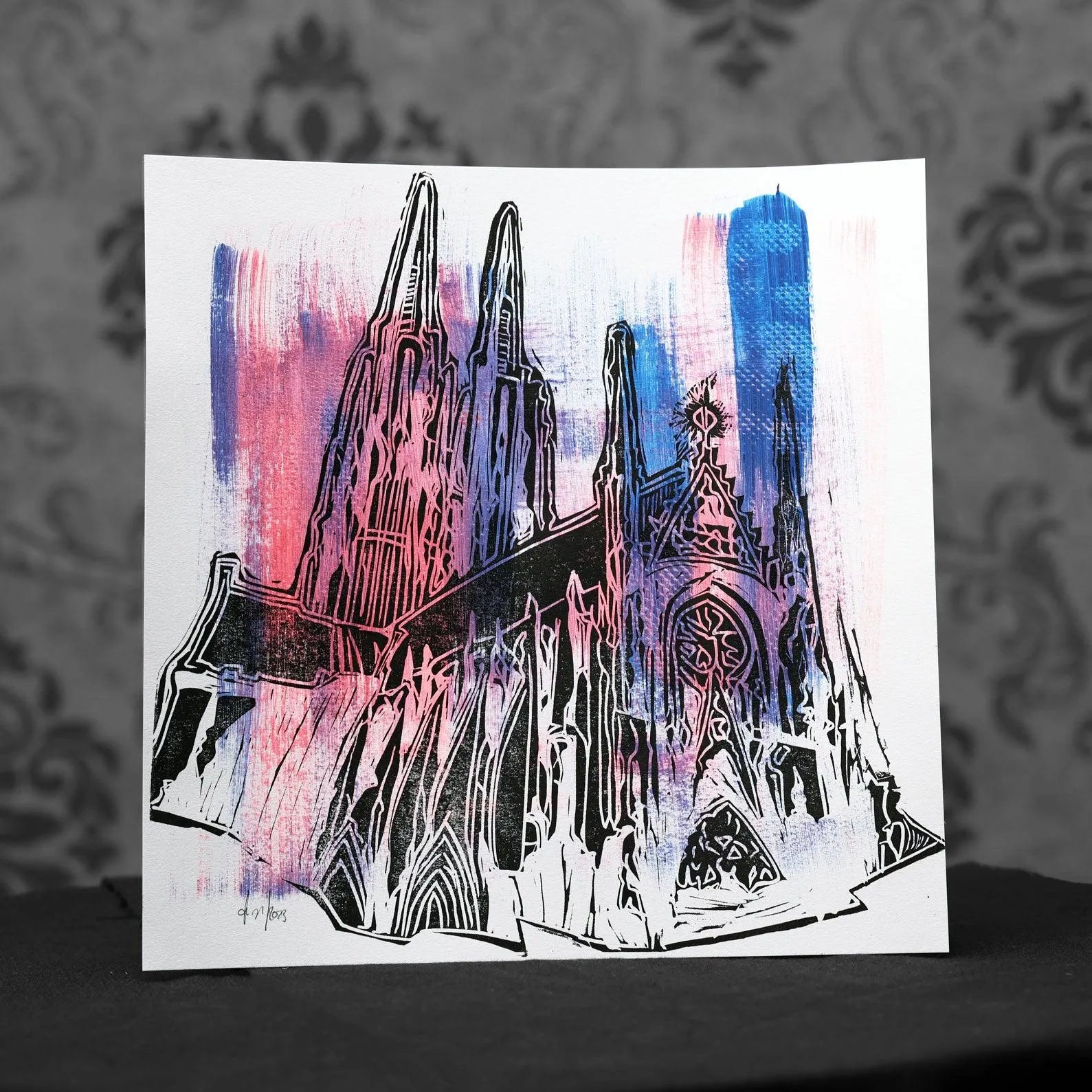 Kölner Dom PopArt | Linoldruck auf Karton V - Pixel Cafe Cologne Art, Cologne Cathedral, Geschenk, Geschenkartikel, Geschenkidee, Handgemacht, Kunst, Kunst aus Köln, Köln, Kölner Dom, Kölsch, LiebeDeineStadt, Linolstich, Malerei, Pop Art, Unikat