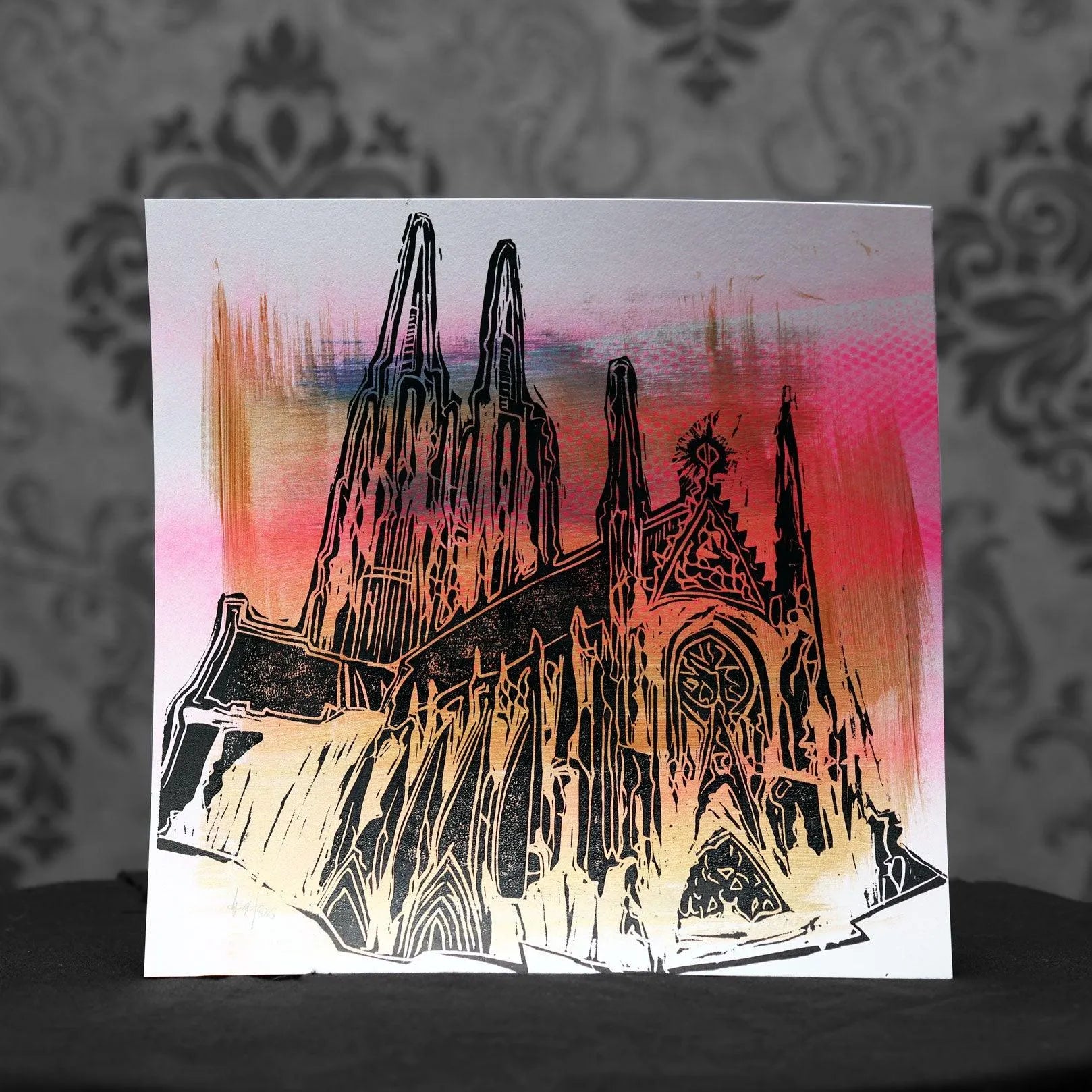 Kölner Dom PopArt | Linoldruck auf Karton VI - Pixel Cafe Cologne Art, Cologne Cathedral, Geschenk, Geschenkartikel, Geschenkidee, Handgemacht, Kunst, Kunst aus Köln, Köln, Kölner Dom, Kölsch, LiebeDeineStadt, Linolstich, Malerei, Neonfarben, Pop Art, Unikat