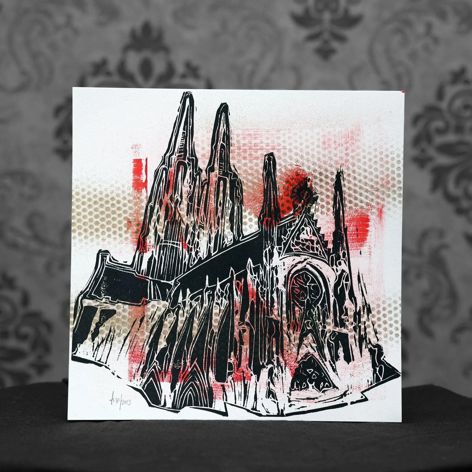 Kölner Dom PopArt | Linoldruck auf Karton XI - Pixel Cafe Cologne Art, Cologne Cathedral, Geschenk, Geschenkartikel, Geschenkidee, Handgemacht, Kunst, Kunst aus Köln, Köln, Kölner Dom, Kölsch, LiebeDeineStadt, Linolstich, Malerei, Pop Art, Unikat