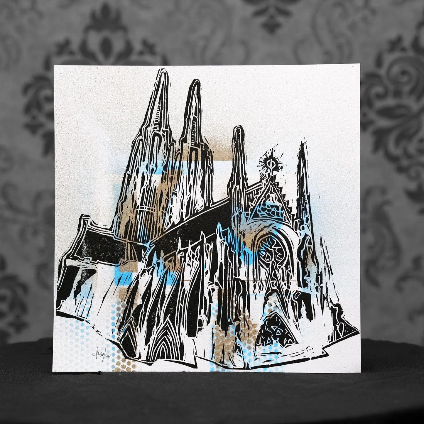 Kölner Dom PopArt | Linoldruck auf Karton XV - Pixel Cafe Cologne Art, Cologne Cathedral, Geschenk, Geschenkartikel, Geschenkidee, Handgemacht, Kunst, Kunst aus Köln, Köln, Kölner Dom, Kölsch, LiebeDeineStadt, Linolstich, Malerei, Pop Art, Unikat