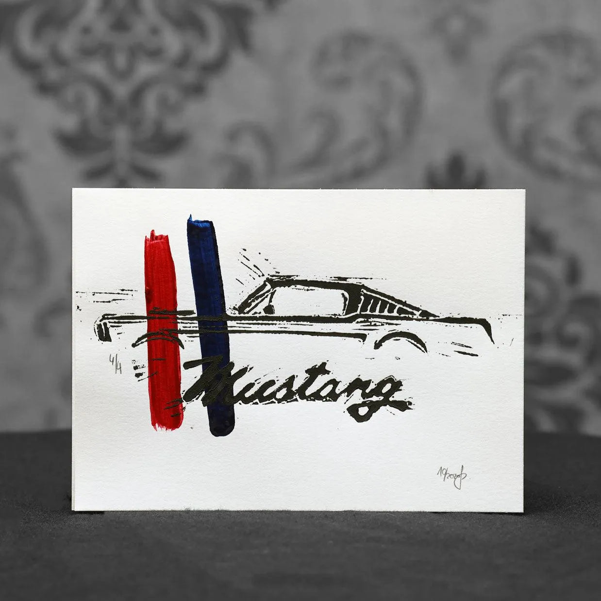 Mustang 76r Fastback | Linoldruck - Pixel Cafe Cologne Amerikanische Oldtimer, Art, Block print, Ford Mustang, Geschenkartikel, Greeting Card, Grußkarte, Kunst, Linocut, Linoldruck, Linolstich, Muscle Car, Mustang, Oldtimer, Pony Car, Seasons greetings, Unikat, US Car