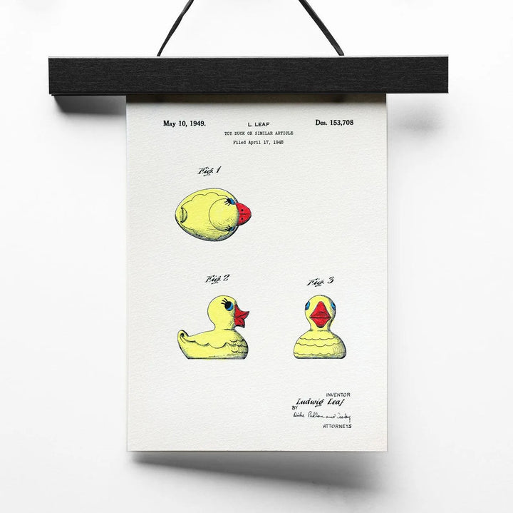 Quitscheentchen | Patent aus 1949 - Pixel Cafe Cologne 1949, Aquarellmalerei, Badeente, Badewannenente, Duck, Kunstdruck, Patent, Quietscheentchen, Spielzeug, Technische Zeichnung, Toy Duck