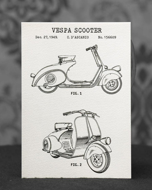 Vespa Scooter | Patent aus 1949 - Pixel Cafe Cologne 1949, Kunstdruck, Patent, Scooter, Spark Plug, Technische Zeichnung, Vespa