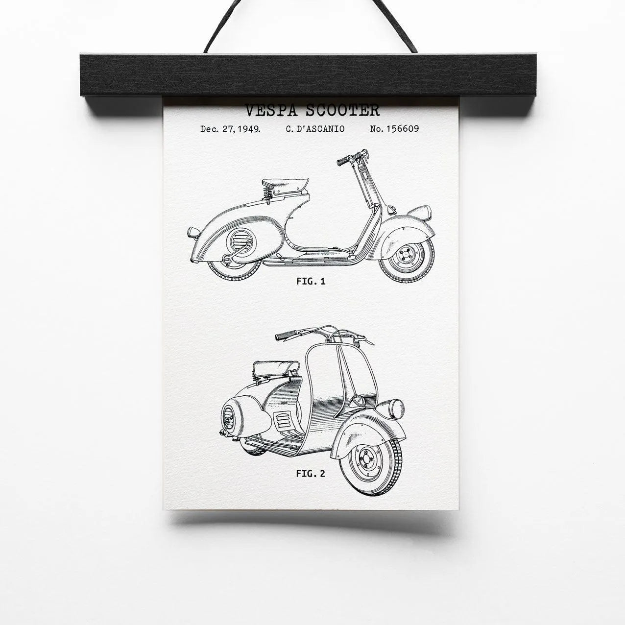 Vespa Scooter | Patent aus 1949 - Pixel Cafe Cologne 1949, Kunstdruck, Patent, Scooter, Spark Plug, Technische Zeichnung, Vespa