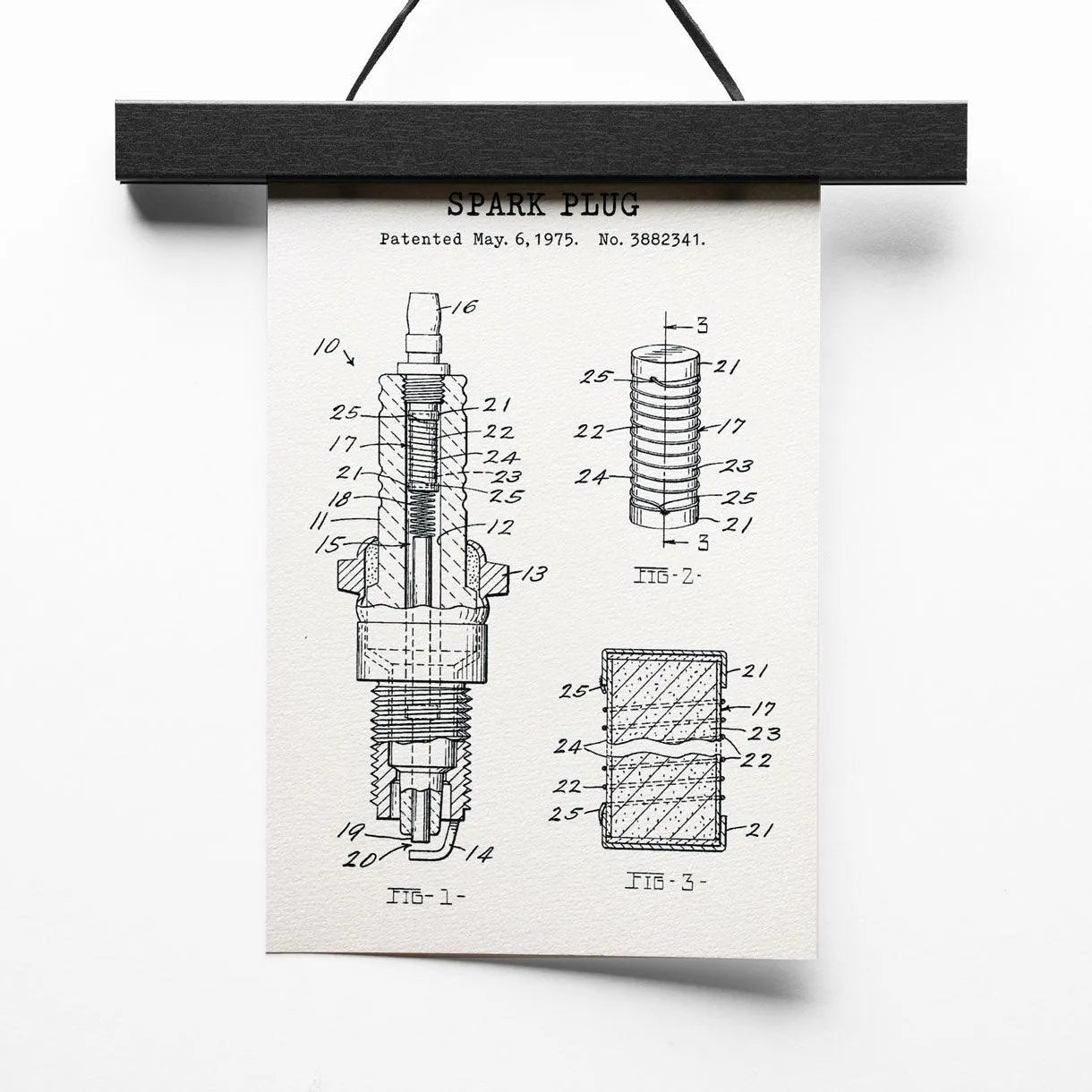 Zündkerze | Patent aus 1975 - Pixel Cafe Cologne 1975, Kunstdruck, Patent, Spark Plug, Technische Zeichnung, Zündkerze